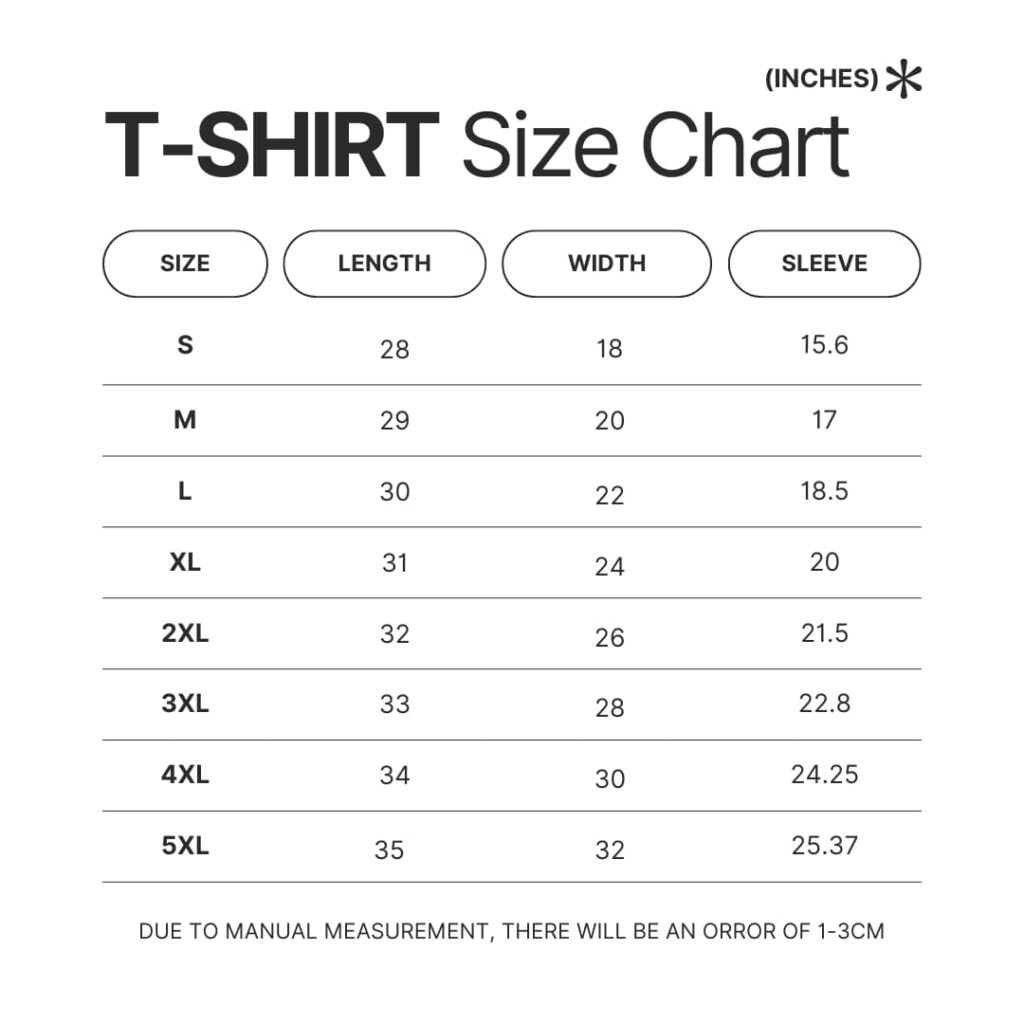 3D T shirt Size Chart - Pochacco Shop